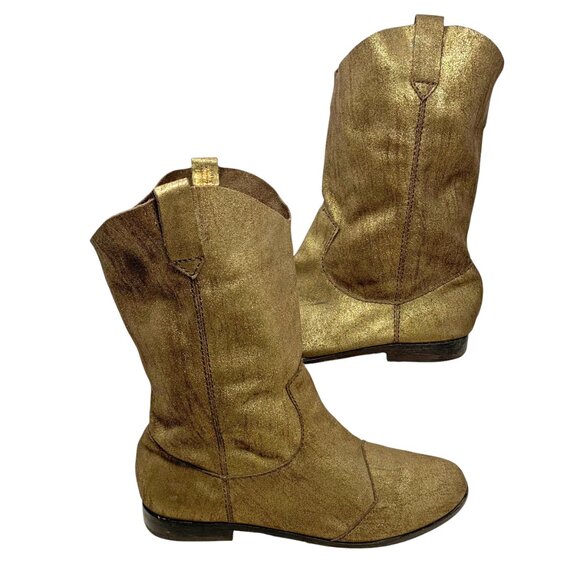 CYNTHIA VINCENT‎ Shimmery Brass Toned Leather Western Styled Mid-Calf Boot - Picture 6 of 13